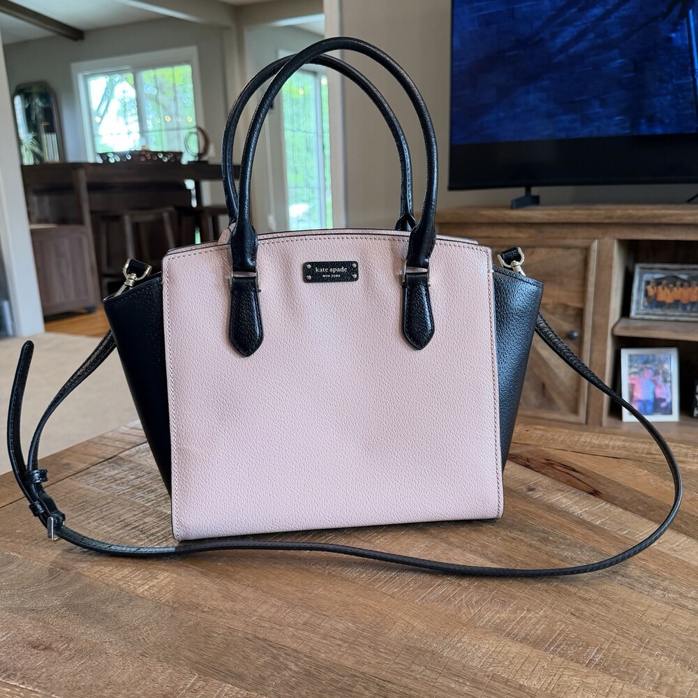 Kate Spade Jeanne Satchel Vellum Pink Black Pebbled Leather Crossbody Bag - Picture 6 of 14